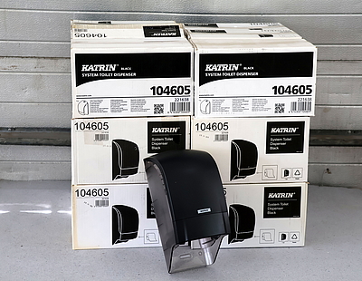 18 stk katrin system toilet papir dispensere sort model 104605 ubrugt