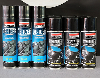24 stk soudal a 400ml 12 stk cockpitpleje mat og 12 stk de icer ubrugt
